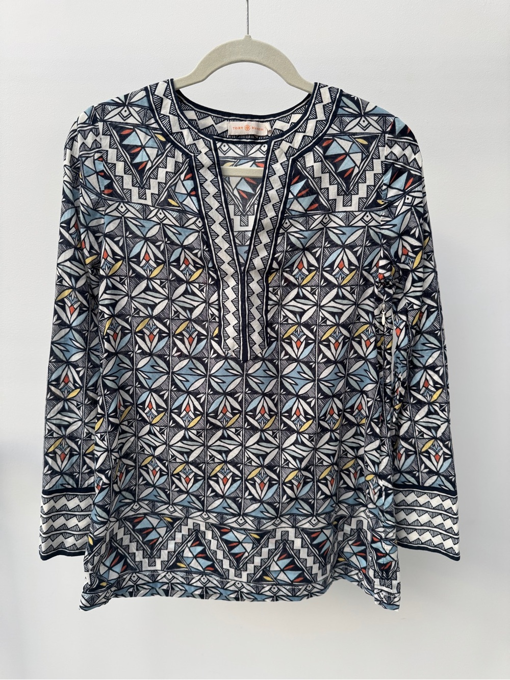 Tory Burch Geometric Print Tunic in Blue Multi, Size 6